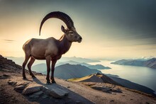 Mountain Goat On The  Mountains