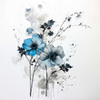 Abstract background art, a watercolor painting of blue flowers.