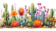Hand Drawn Watercolor Cactus Collection. Generative Ai