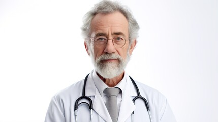 Wall Mural - Smiling Senior Doctor with Stethoscope in Professional Healthcare Setting