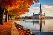 Fall Foliage in Fredericton: Saint John River, City Buildings, and Autumn Trees in New Brunswick, Canada