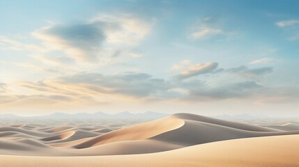 Wall Mural - A sweeping desert landscape with sand dunes and an expansive sky, offering an uncluttered backdrop for text overlay. AI generated.