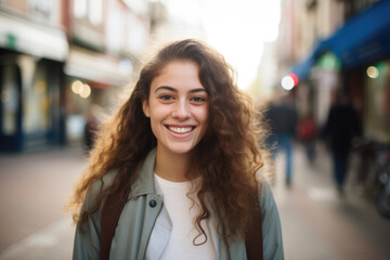 Wall Mural - Portrait of a happy smiling Hispanic woman outdoors in Buenos Aires