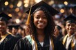 Young african american girl wearing graduation cap and ceremony.