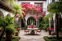 Outdoor Courtyard In The Central Area Of The Spanish Style House