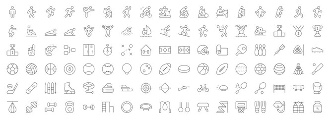 sports line icons. vector illustration include icon - swimming, bowling, golf, basketball, cloakroom