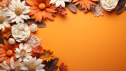 Wall Mural - Gerbera flowers with frame on orange background. Generative Ai