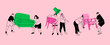 © Dariia - People with various furniture set. Movers carrying sofa, armchair, commode, floor lamp. Cute isolated characters. Cartoon style. Hand drawn Vector illustration. Relocation, moving, permutation concept