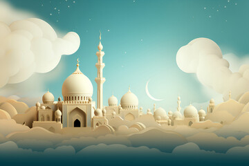 Sticker - Paper art mosque in white clouds