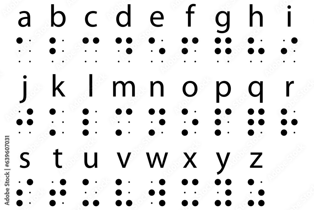 Vector graphic of the Braille letters of the Latin alphabet