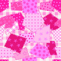 Fototapete - Textille patchwork pattern. Pink pattern in Barbie style. Seamless Vector image.