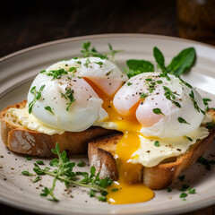 Wall Mural - Poached eggs on top of toast.