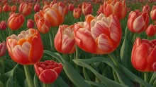 Beautiful Detailed Hand Painted Field Of Tulips