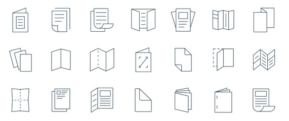 Brochure line icon set. Flyer leaflet, catalog, booklet, magazine, and letterhead icons vector illustration