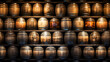 Wine cellar storage room with barrels of wine, rum, whisky, bourbon and scotch. 16:9 wide aspect ratio wallpaper 