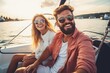© dark_blade - Beautiful couple looking in sunset from the yacht. AI generated