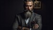Handsome Man with Well-Groomed Beard and Suit in a Moody Setting