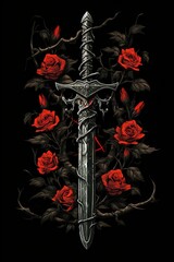 High fantasy illustration of a sword with vines and flowers. Great for fantasy, dark fantasy book covers, invites, posters, t-shirts and more. 