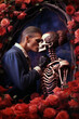 Skeletal compassionate love in grave