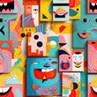 © Roman - Cute childish abstract collage repeat pattern kids art