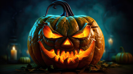 Wall Mural - Scarry halloween Pumpkin In A Spooky Forest At Night