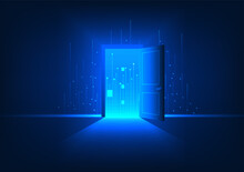 Technology Background Gateway To The World Of Technology That Accesses Information And Communication The Inner Door Is A Circuit Of Technology With Attractive Line Elements.