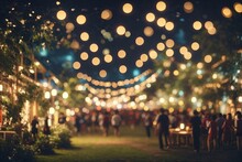 Abstract Blurred Image Of Night Festival In Garden With Bokeh For Background Usage