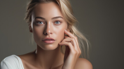 Sticker - Beauty woman eyes face healthy pure skin natural make up fresh beauty model young spa beautiful female. Created with Generative AI technology.