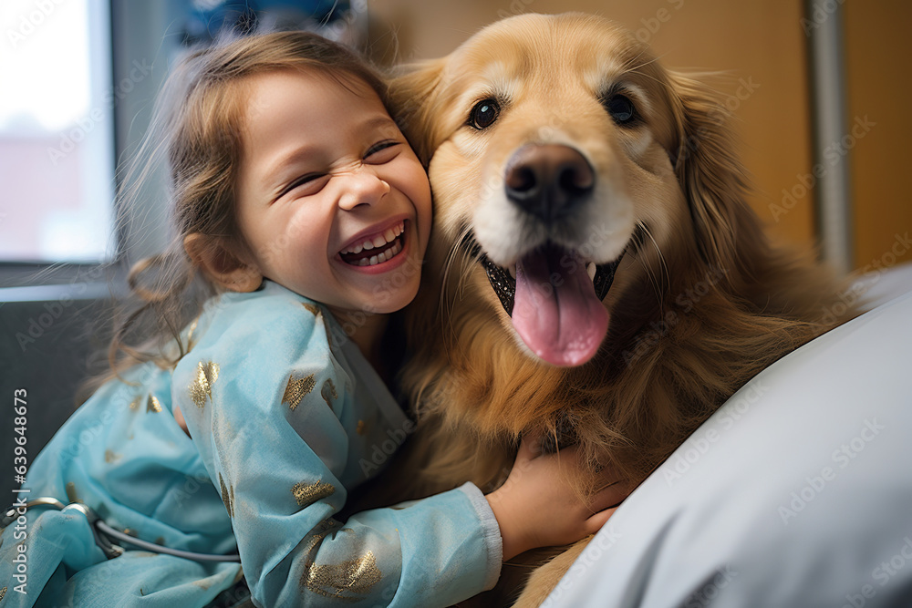 A child sharing a smile with a therapy dog, the healing power of ...