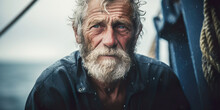 A Contemplative Portrait Of An Elderly Man With A Beard, Facing The Rain And Reflecting A Sense Of Solitude And Experience.