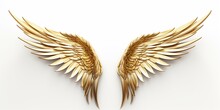 Gorgeous Fantasy Golden Angle Wings Isolated On White Background