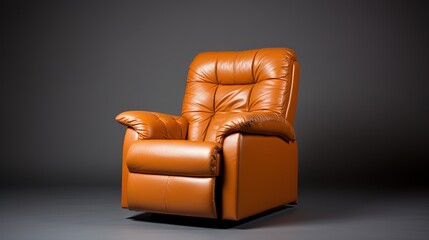 Poster -  an orange leather recliner chair on a grey background with a black background.  generative ai