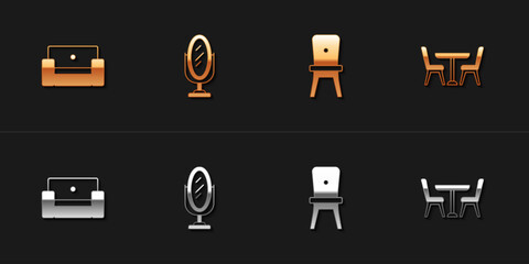 Sticker - Set Armchair, Mirror, Chair and Table with icon. Vector