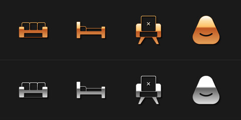 Poster - Set Sofa, Bed, Armchair and Pouf icon. Vector