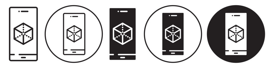 AR Icon. Augmented and virtual reality vr symbol in flat outline style. Vector set of futuristic smartphone application with digital prototype model interface display.3D mobile device screen Logo sign