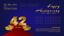 42th Anniversary Celebration Vector Template With 3D Numbers Style And Golden Stage, Vector Template