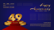 49th Anniversary Celebration Vector Template With 3D Numbers Style And Golden Stage, Vector Template