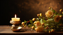 Jewish Holiday Rosh Hashanah Candle Blessing Background With Copy Space