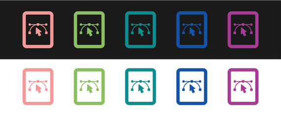 Poster - Set Computer display with vector design program icon isolated on isolated on black and white background. Photo editor software with user interface. Vector