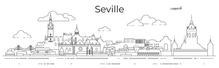 Wall Mural - Seville cityscape line art vector illustration