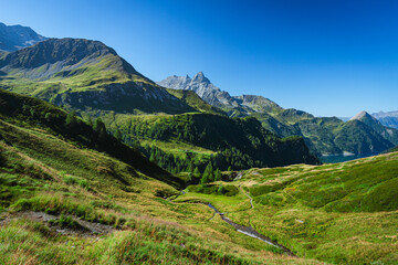 Sticker - The mountains, lakes, glaciers and landscapes of the upper Blenio Valley, near the village of Campo Blenio, Switzerland - August 2023.