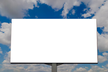 Wall Mural - mock up: blank white billboard or large display against the blue sky with white clouds. copy space, 
