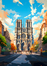 Travel Poster - Notre Dame Cathedral In Paris, France