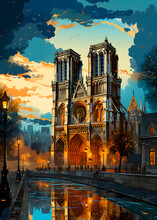 Travel Poster - Notre Dame Cathedral In Paris, France