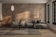 © leymandesign - Empty room interior background, brown stucco wall, white wall, window and wooden floor. 3d Rendering