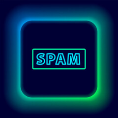 Canvas Print - Glowing neon line Spam icon isolated on black background. Colorful outline concept. Vector