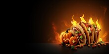 Delicious Tacos And Halloween Pumpkin, Restaurant Promo, Food Advertising