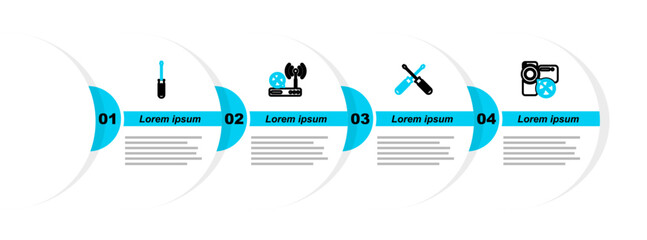 Canvas Print - Set line Video camera service, Crossed screwdrivers, Router wi-fi and Screwdriver icon. Vector