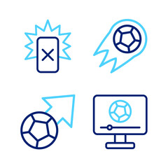 Sticker - Set line Football match on TV, Soccer football, and Red card icon. Vector