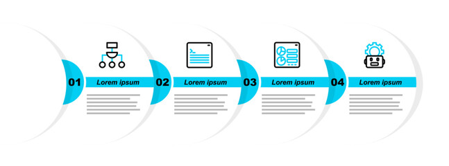 Set line Robot setting, Computer api interface, Web developer programming code and Algorithm icon. Vector